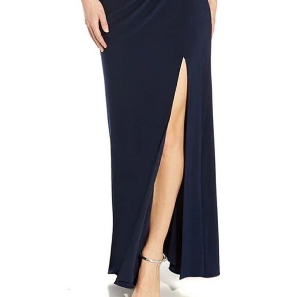Adrianna Papell Sequin Jersey Gown Elegant Glamour in Size 14 Navy Blue $179 - Picture 2 of 9